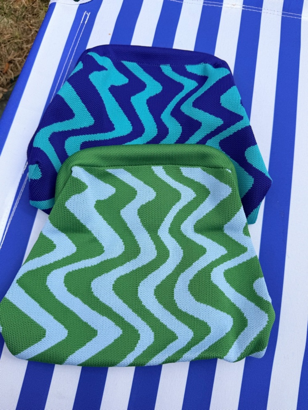 (SET) Cosmetics cotton Print Knit Pouches - Green & Blue